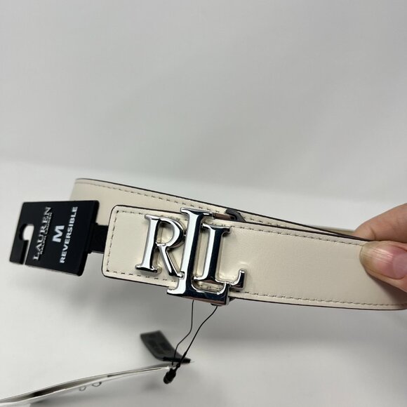 NWT Lauren Ralph Lauren Reversible Women's Logo Belt Spring Sand Dune Size M - Picture 2 of 10